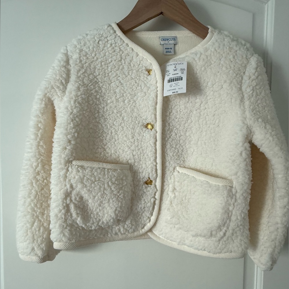 NWT Crewcuts Kids Cream Sherpa Jacket with Gold Buttons Toddler Size XS (4-5)